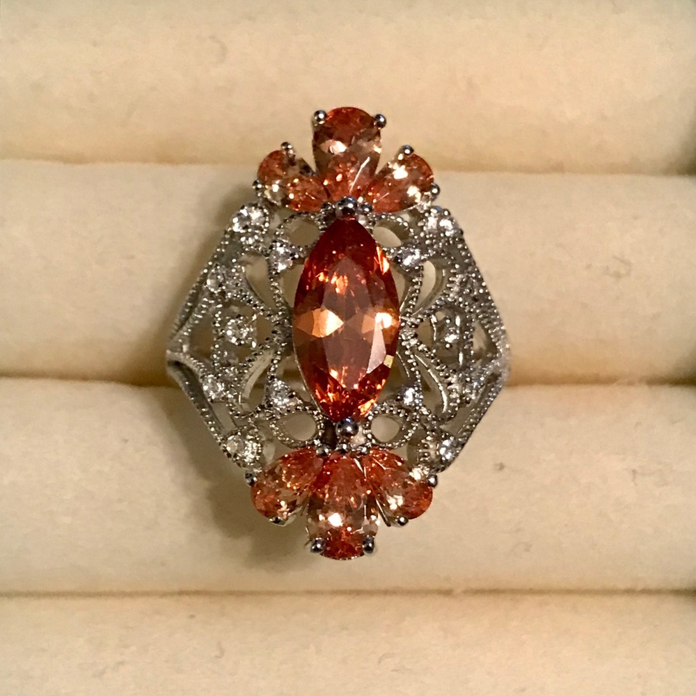 MARQUISE PADPARADSCHA SAPPHIRE➕WHITE TOPAZ RING